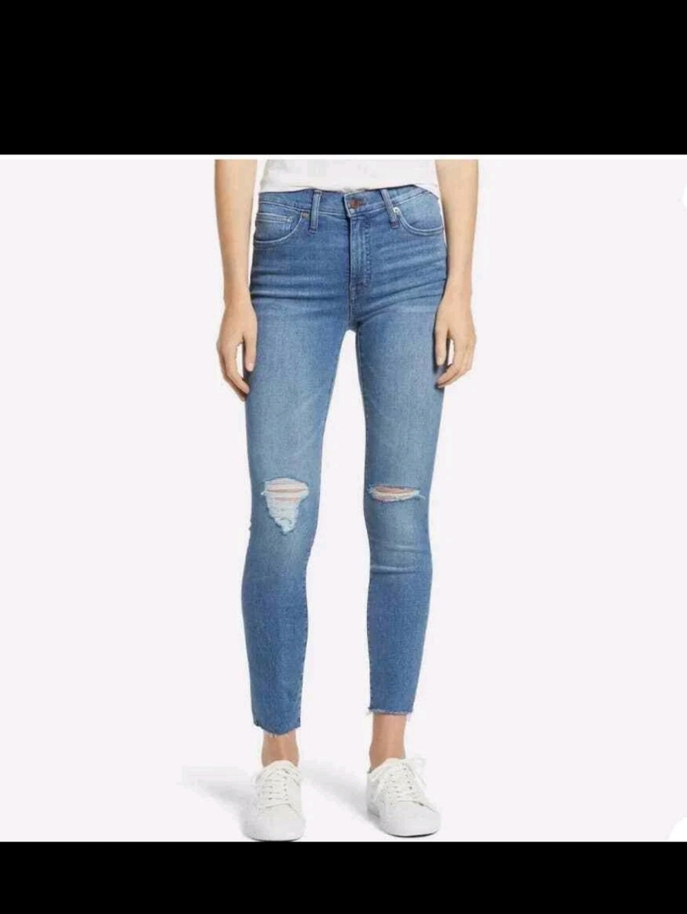 Madewell Womens Size 30 Mid Rise Skinny  Jeans Distressed Raw Hem Unique